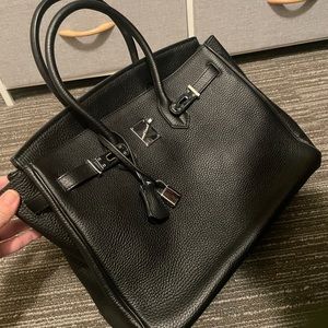 💯 real leather black purse